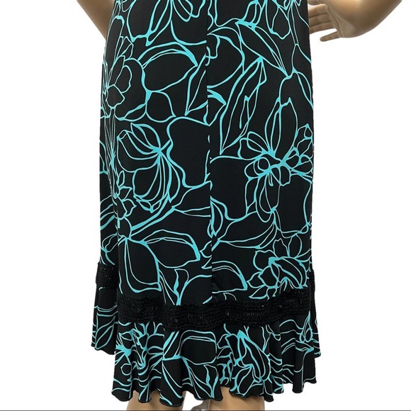 Vtg Tadashi 2000s Dress S Black Midi Floral Ric Rac Lace V Neck Spaghetti Straps - Picture 9 of 12